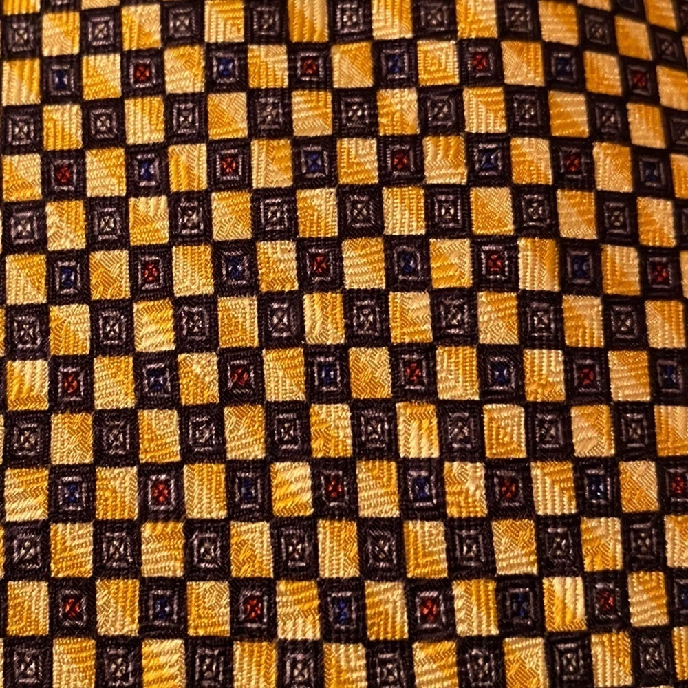 J Z Richards Mens Silk Gold Multicolor Geometric Tie Long Handmade USA